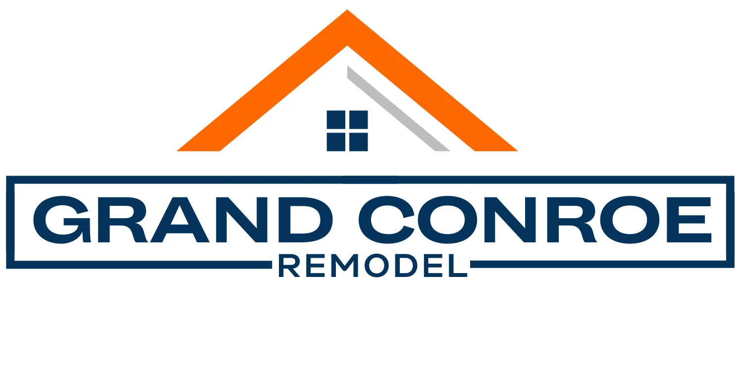 Grand Conroe Remodel logo showing an orange stylized roof above navy blue “Grand Conroe” text with smaller “Remodel” beneath.